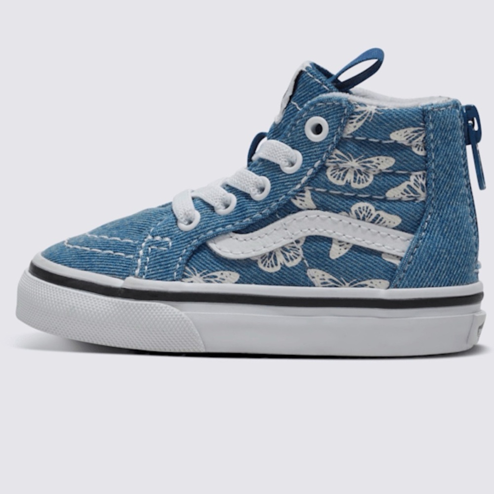 Vans Toddler Sk8-Hi Zip Denim Sneakers Size 10.5 Butterflies Navy True White